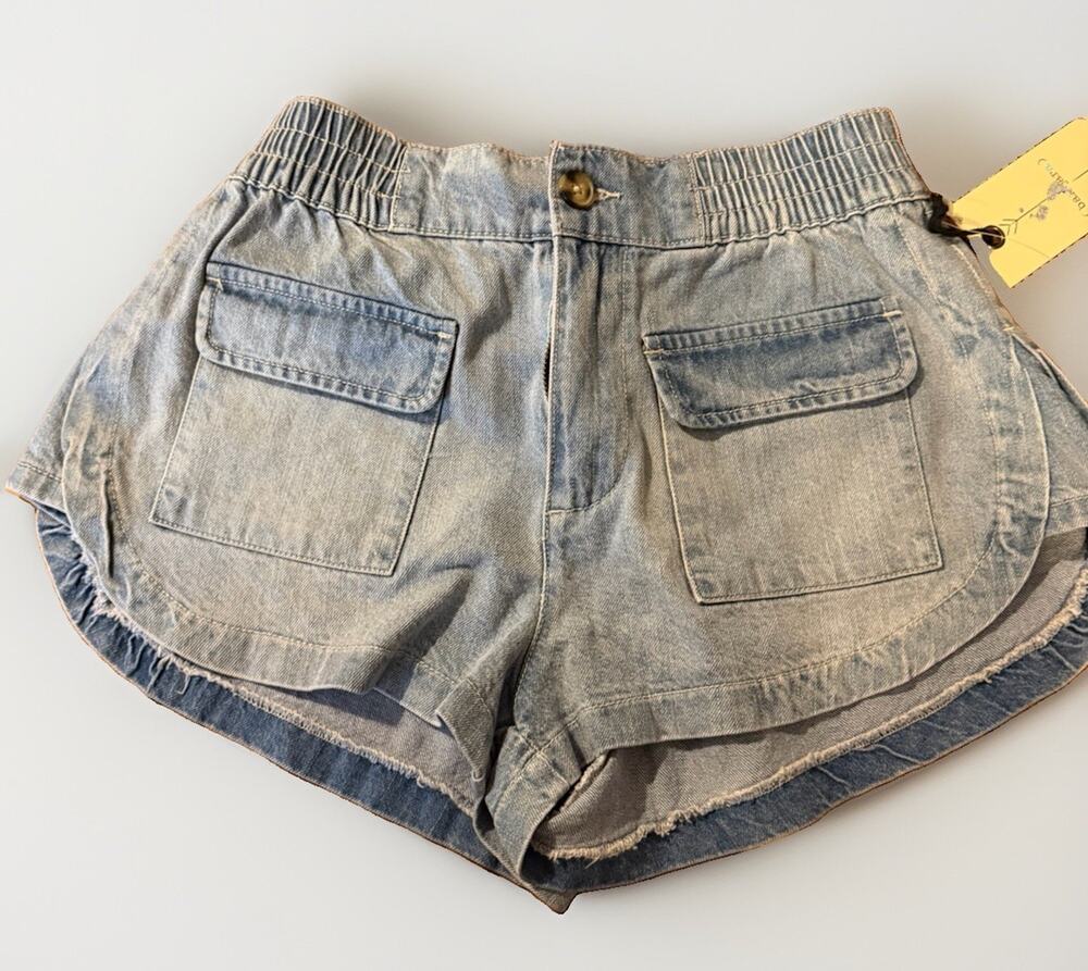 Nwt Banjara Denim Shorts Juniors Size 7 Jorts Elastic Waist Baggy High Rise 2”